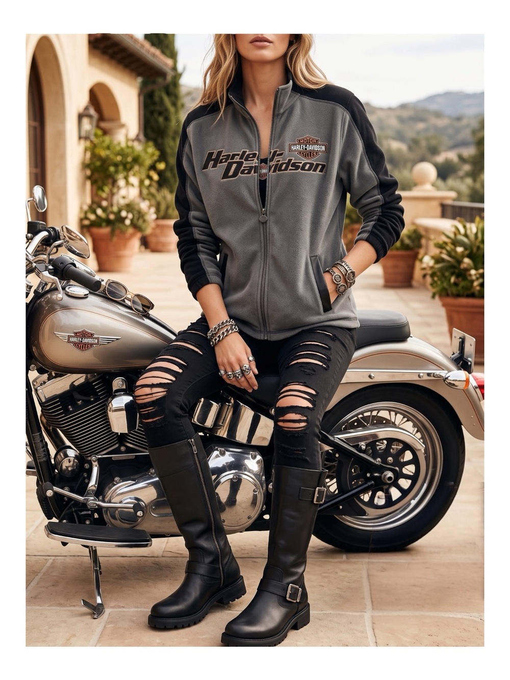 Harley-Davidson® ⍟ Logo Fleece Zipper Sweatshirt Track Jacket ⍟ Heather Black L